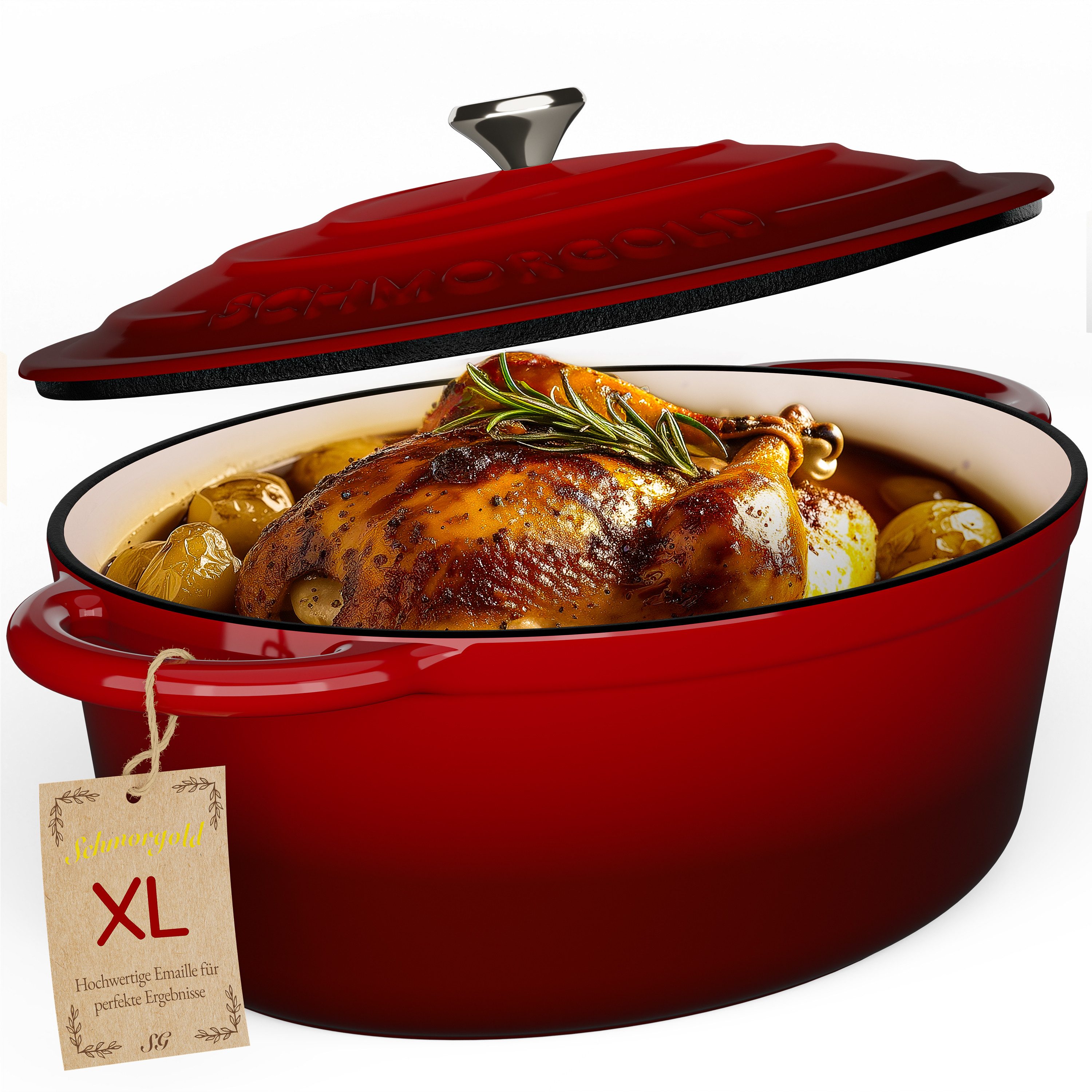 Susani Bräter Emaillierter Bräter mit Deckel Gusseisen Topf Oval, Emaille